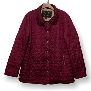 COACH Women’s Maroon Quilted Button Up Jacket Size Large